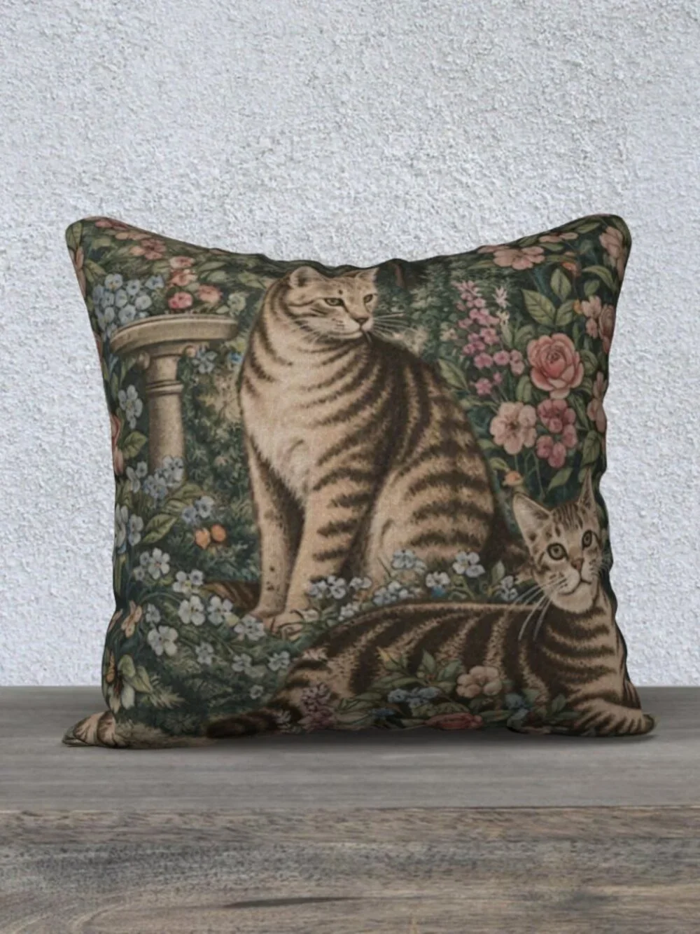 Vintage Tapestry Cat Pillow – Cotton/Linen Blend